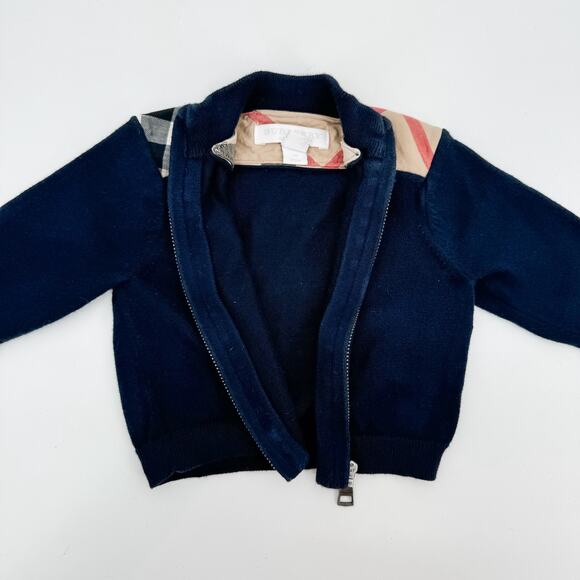 Burberry Boys Navy Zip Up Cardigan 3M Toddler Baby Infant Blue Plaid Nova Check - Picture 6 of 8